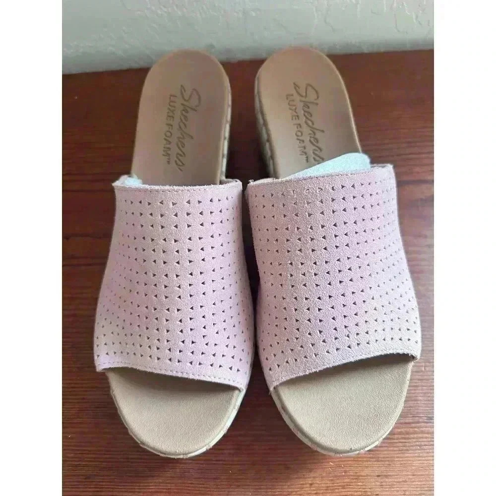 Skechers Womens Urban Escape Luxe Foam Pink Perforated Wedge Sandals Size 11 - Picture 6 of 13